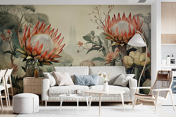 Fotobehang Schilderen van bloemen en planten