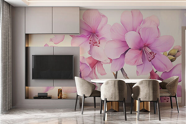 Fotobehang Delicate bloesems in zachte tinten