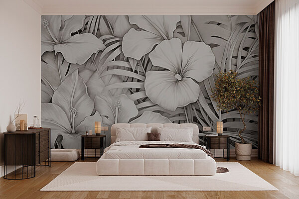 Delicate bloemen in monochrome tinten Fotobehang Delicate bloemen in monochrome tinten