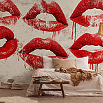 Fotobehang Groep rode lippen met druipend bloed