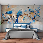 Fotobehang Groep blauwe vogels op een tak