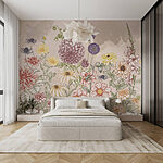 Fotobehang Groep bloemen op een beige achtergrond