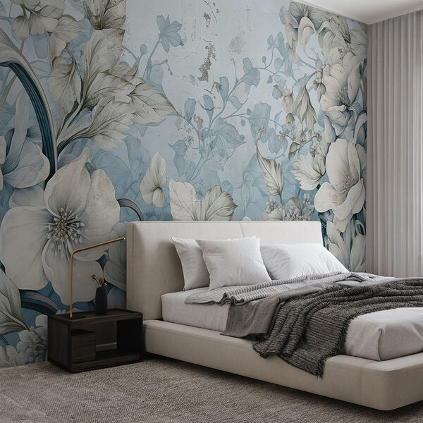 Behang met bloemen en bladeren Fotobehang Behang met bloemen en bladeren