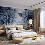 Fotobehang Elegant bloemenpatroon in koele tinten