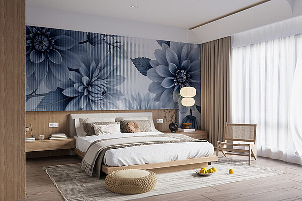 Elegant bloemenpatroon in koele tinten Fotobehang Elegant bloemenpatroon in koele tinten