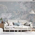 Fotobehang Wit en grijs bloemenpatroon