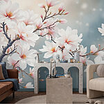 Fotobehang Boom met witte bloemen