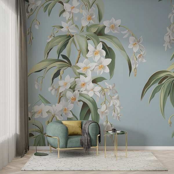 Behang met witte bloemen Fotobehang Behang met witte bloemen