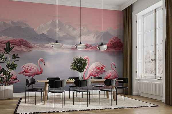 Twee flamingo's in het water Fotobehang Twee flamingo's in het water