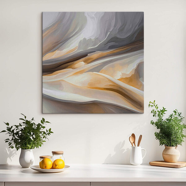 Abstracte golven van zachte aardetinten Canvas Schilderijen Abstracte golven van zachte aardetinten
