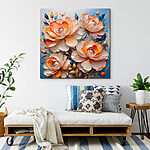 Canvas Schilderijen Schilderij van bloemen op een blauwe achtergrond