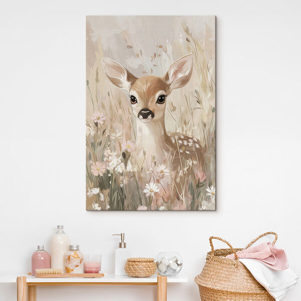 Schilderij van een hert in een bloemenveld Canvas Schilderijen Schilderij van een hert in een bloemenveld
