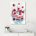Canvas Schilderijen Schilderij van een donut met frambozen en melkspetters
