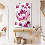 Canvas Schilderijen Schilderij van een donut met frambozen
