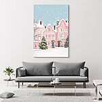 Canvas Schilderijen Roze huis met sneeuw erop