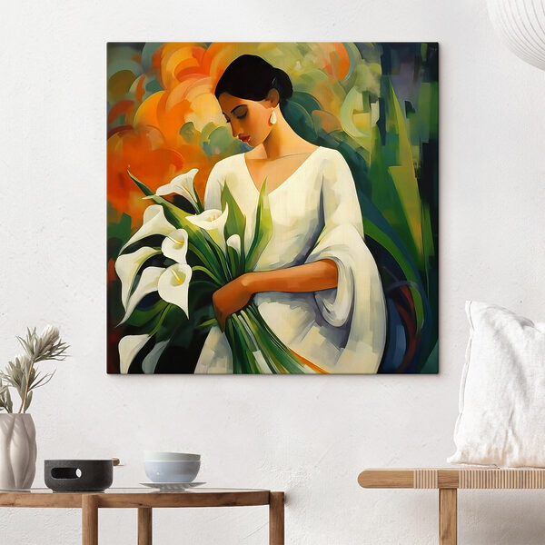 Schilderij van een vrouw met bloemen Canvas Schilderijen Schilderij van een vrouw met bloemen