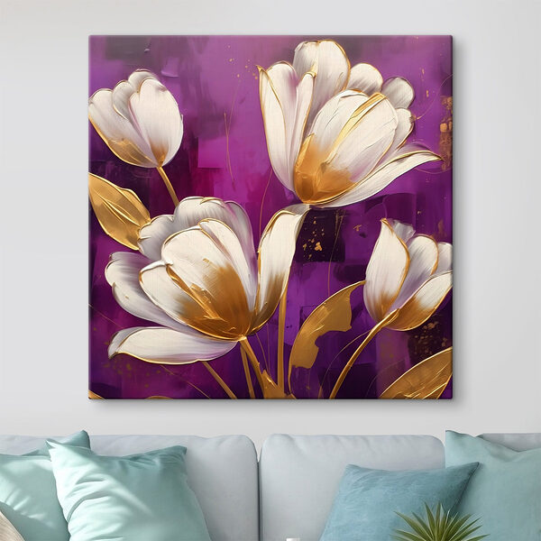 Elegante bloemen op een levendige achtergrond Canvas Schilderijen Elegante bloemen op een levendige achtergrond