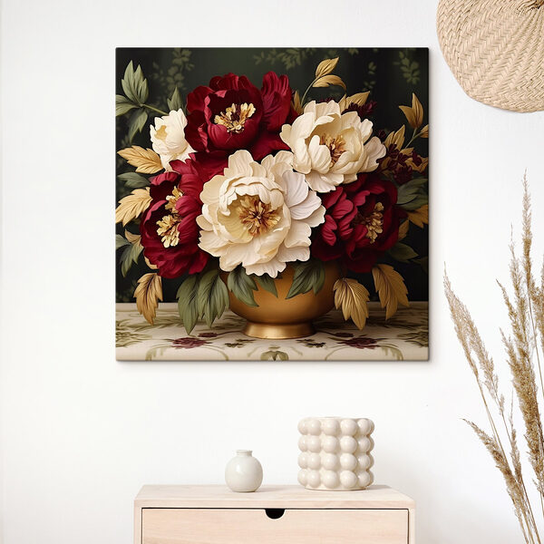 Vaas met bloemen op een tafel Canvas Schilderijen Vaas met bloemen op een tafel