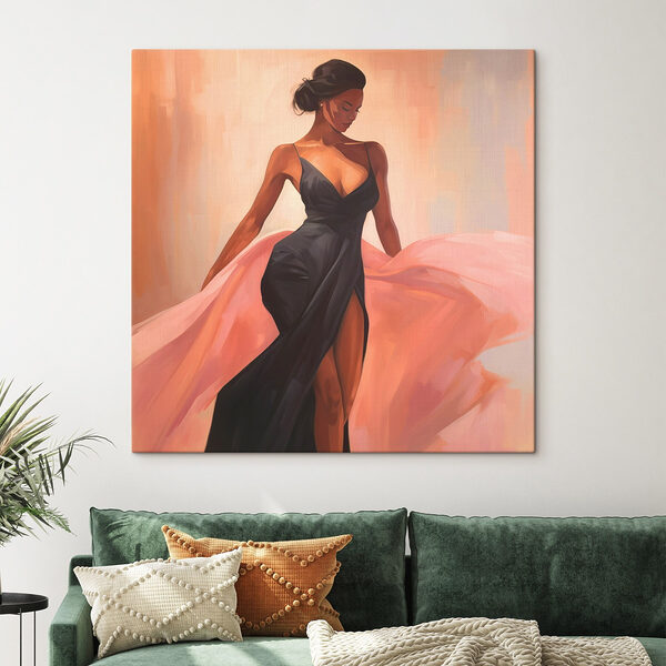 Vrouw in zwarte jurk Canvas Schilderijen Vrouw in zwarte jurk