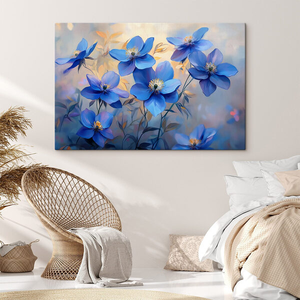 Groep blauwe bloemen Canvas Schilderijen Groep blauwe bloemen