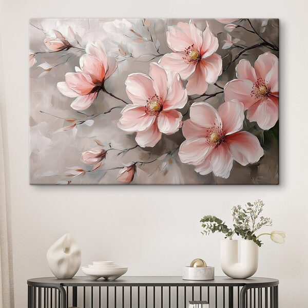 Schilderij van roze bloemen Canvas Schilderijen Schilderij van roze bloemen