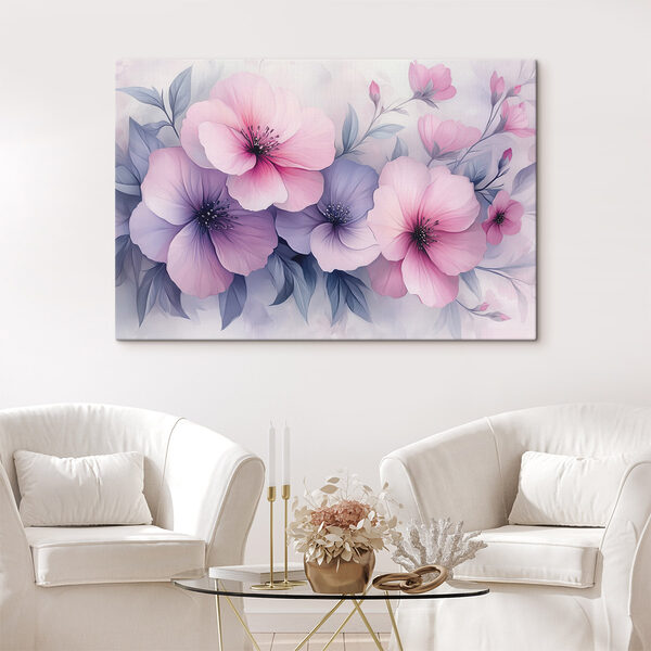Groep roze en paarse bloemen Canvas Schilderijen Groep roze en paarse bloemen