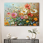 Canvas Schilderijen Schilderij van bloemen in een veld