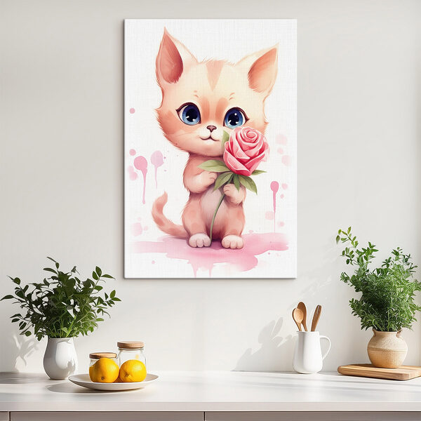 Kat met bloem Canvas Schilderijen Kat met bloem