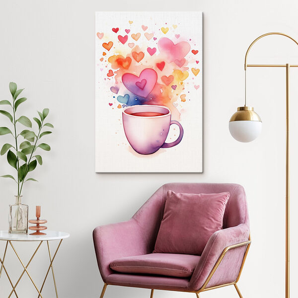 Kopje thee met hartjes Canvas Schilderijen Kopje thee met hartjes