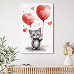 Canvas Schilderijen Kat met ballonnen