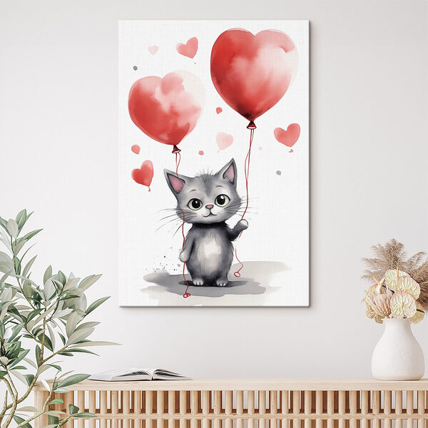 Kat met ballonnen Canvas Schilderijen Kat met ballonnen