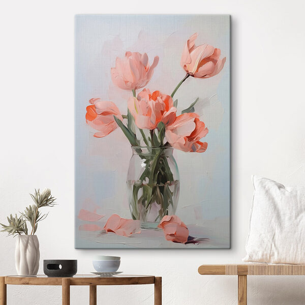 Vaas met roze bloemen Canvas Schilderijen Vaas met roze bloemen