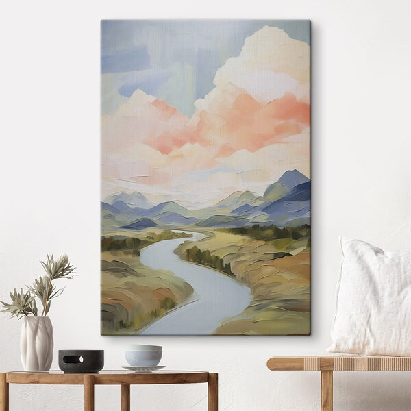 Rivier stroomt door een vallei Canvas Schilderijen Rivier stroomt door een vallei