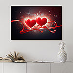 Canvas Schilderijen Twee harten met rood lint en lichtjes