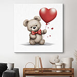 Canvas Schilderijen Teddybeer die een hartvormige ballon vasthoudt