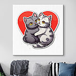 Canvas Schilderijen Sticker van twee knuffelende katten