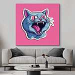 Canvas Schilderijen Sticker van een kat met zijn bek open