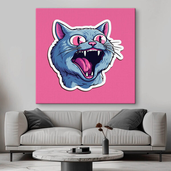 Sticker van een kat met zijn bek open Canvas Schilderijen Sticker van een kat met zijn bek open