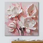 Canvas Schilderijen Witte bloemen op een roze achtergrond