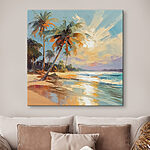 Canvas Schilderijen Schilderij van een strand met palmbomen