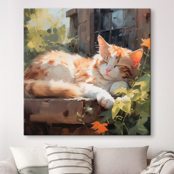 Kat liggend op een richel Canvas Schilderijen Kat liggend op een richel
