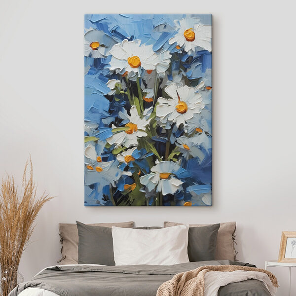 Heldere madeliefjes in een blauwe lucht Canvas Schilderijen Heldere madeliefjes in een blauwe lucht
