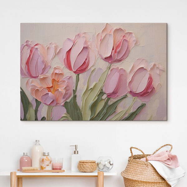 Schilderij van roze bloemen Canvas Schilderijen Schilderij van roze bloemen