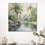 Canvas Schilderijen Water met palmbomen en rotsen