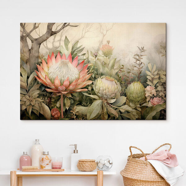 Schilderij van bloemen en bladeren Canvas Schilderijen Schilderij van bloemen en bladeren