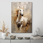 Canvas Schilderijen Schilderij van een wit paard met lange manen