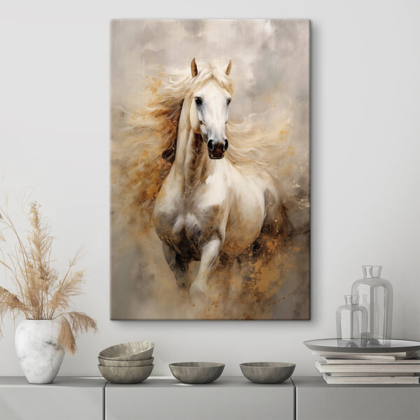 Schilderij van een wit paard met lange manen Canvas Schilderijen Schilderij van een wit paard met lange manen