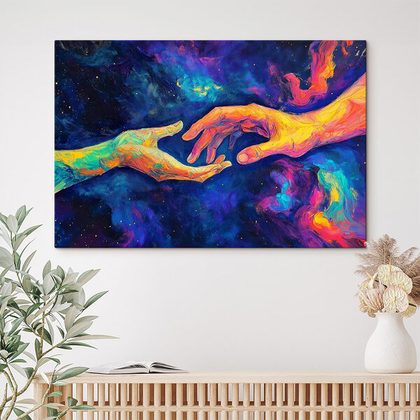 Schilderij van twee handen die elkaar aanraken Canvas Schilderijen Schilderij van twee handen die elkaar aanraken