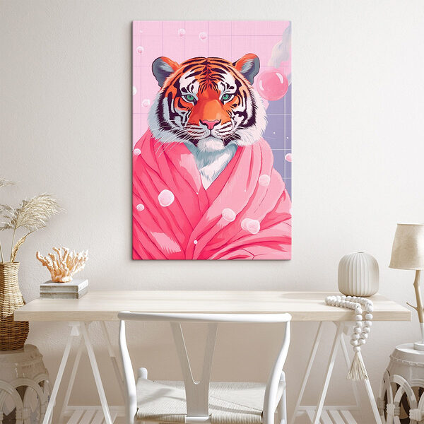 Tijger in roze gewaad Canvas Schilderijen Tijger in roze gewaad