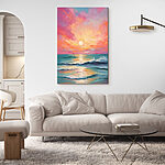Canvas Schilderijen Schilderij van een zonsondergang boven de oceaan